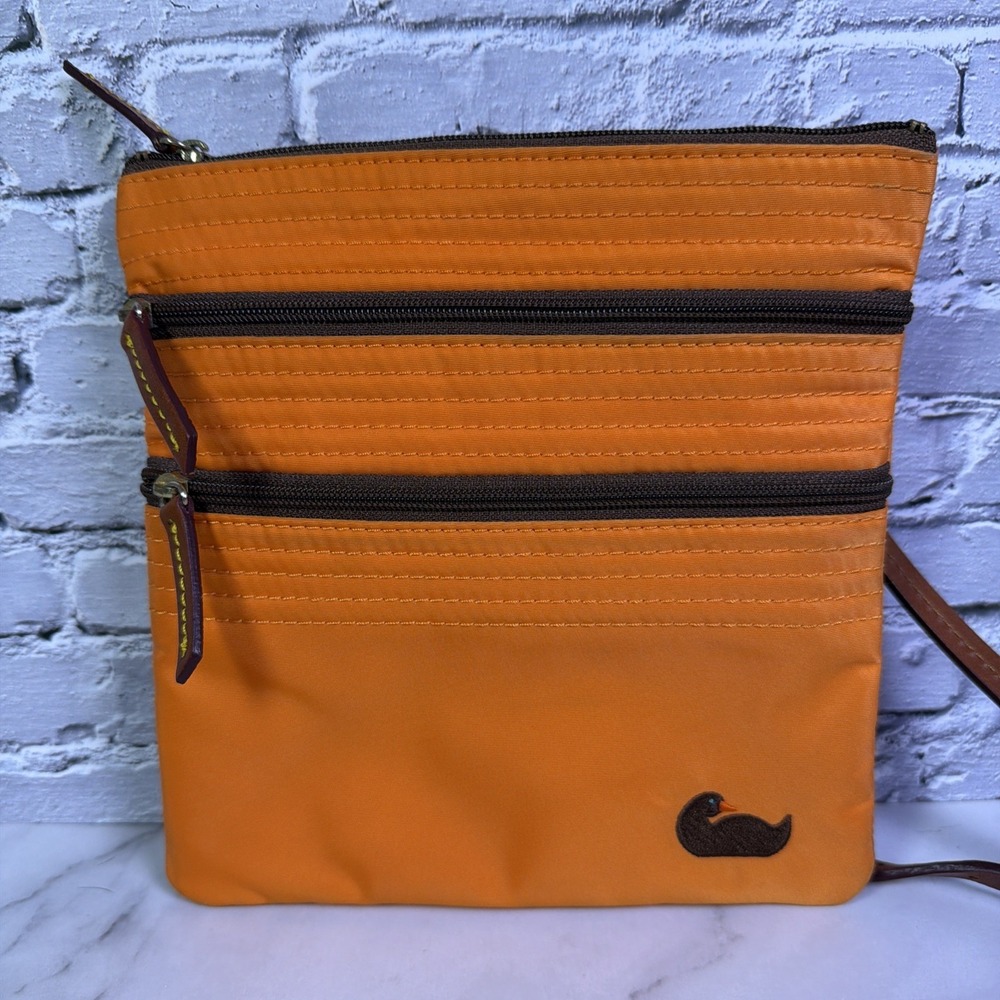 Dooney‎ & Bourke Orange Nylon Triple Zip Crossbody Adjustable Leather Strap ❤️